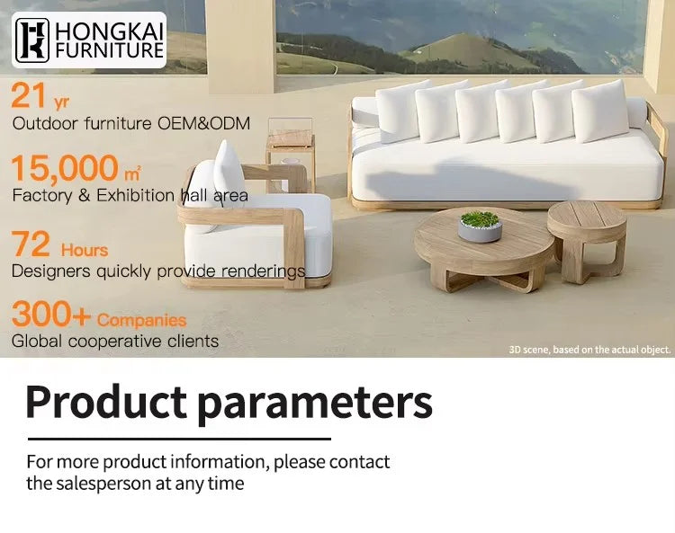 High End Modern Villa Courtyard Hotel Patio Sofa Set Cushions Teak Solid Wood Outdoor Furniture Backyard Garden Set