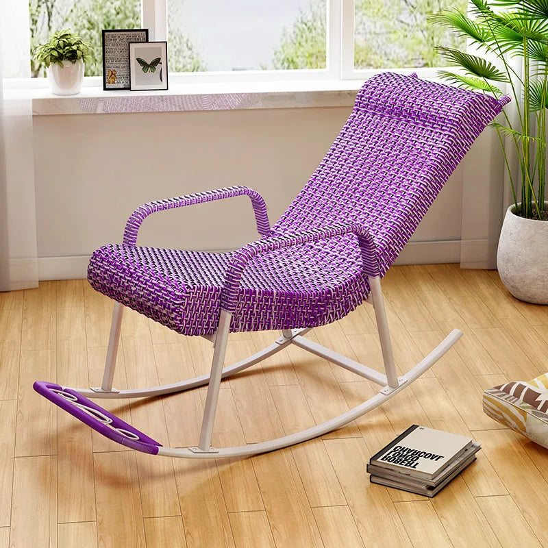 Adult Rattan Rocking Chair Outdoor Balcony Leisure Recliner Indoor Lazy Nap Chair Elderly Home Furniture