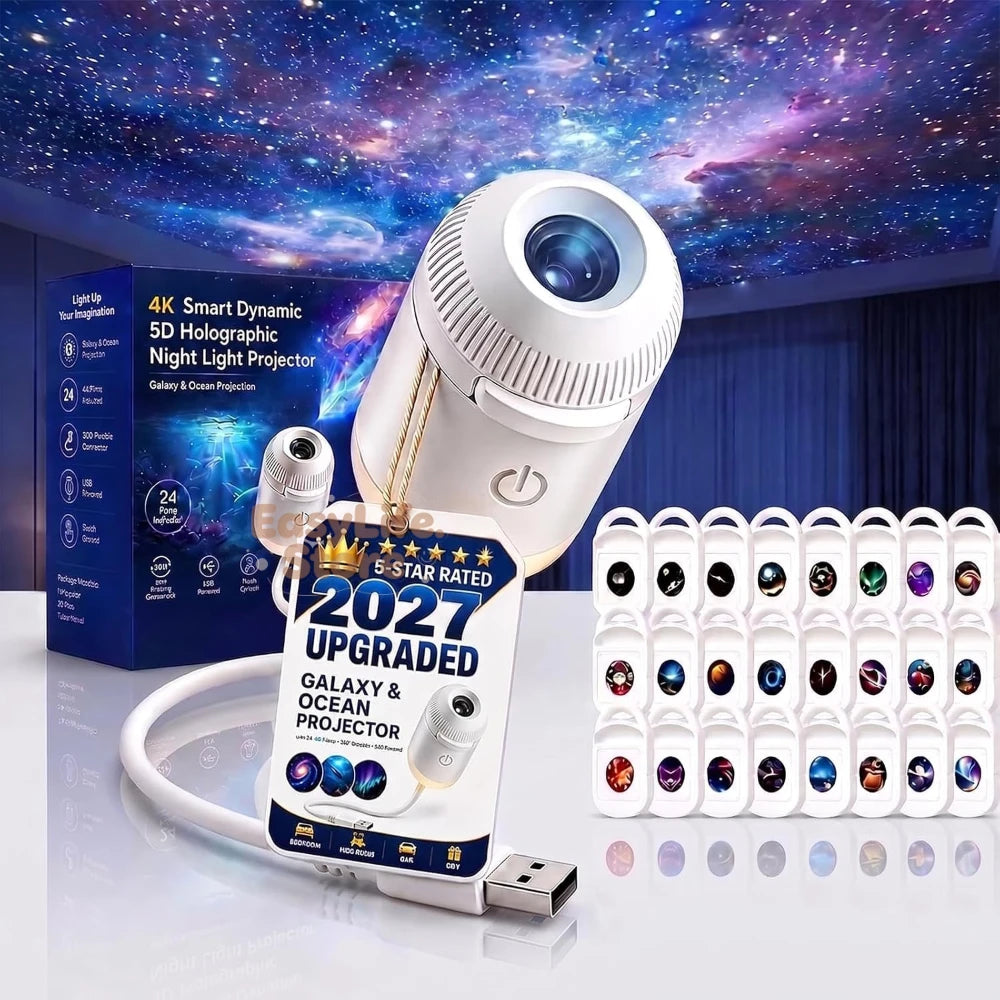 2027 Upgraded Hd Smart Dynamic 5d Holographic Night Light Projector, Plug and Play Hd Star Projector, 360° Adjustable Hd Galaxy