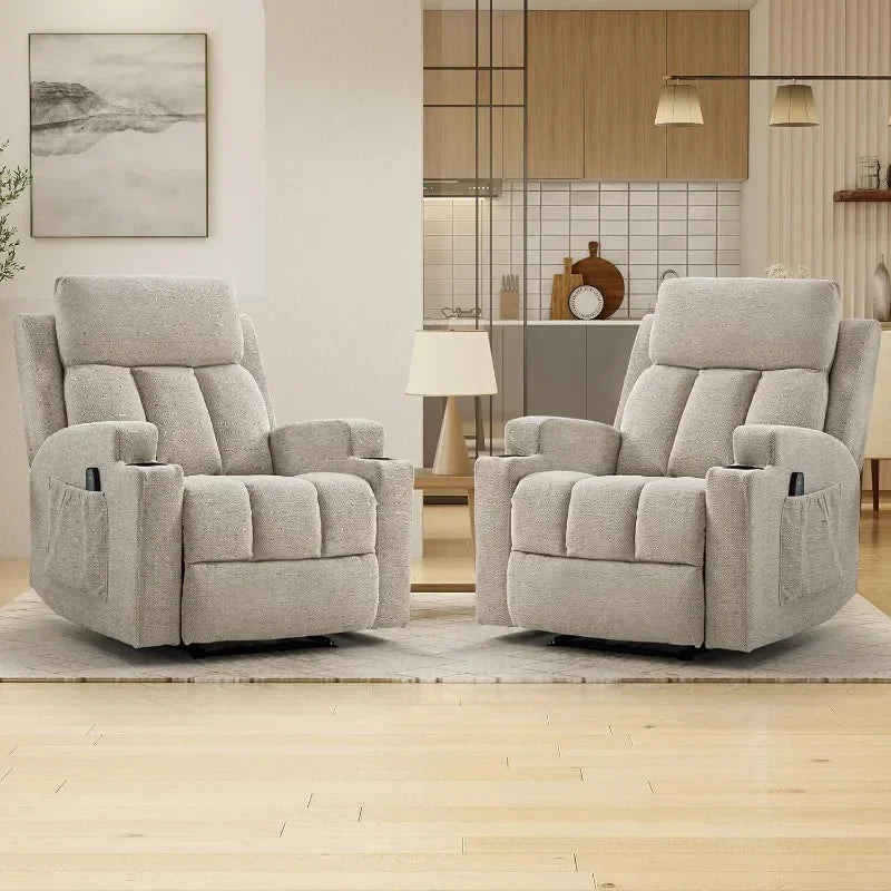 CANMOV Manual Recliner Chair with Massage and Heat,Breathable Leather Recliner Chair with Armrest and Backrest