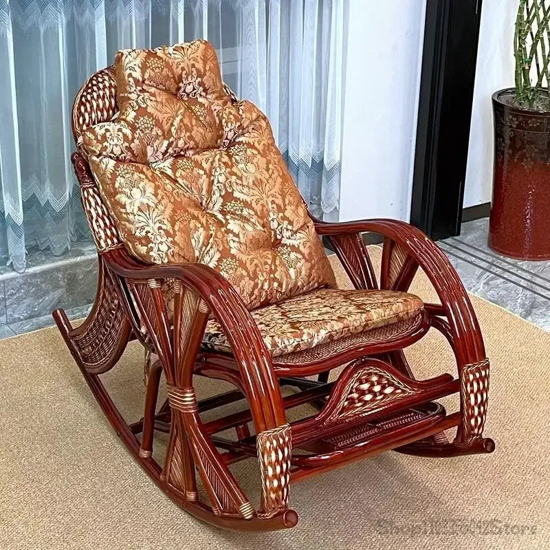 Natural and comfortable rattan rocking chair for adults elderly family leisure chair balcony reclining and sleeping chair