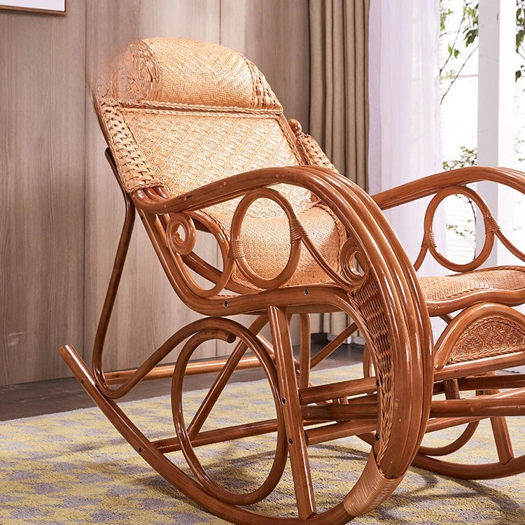 Chinese furniture living room balcony Indonesian rattan art leisure recliner lunch break rattan chair rocking chair