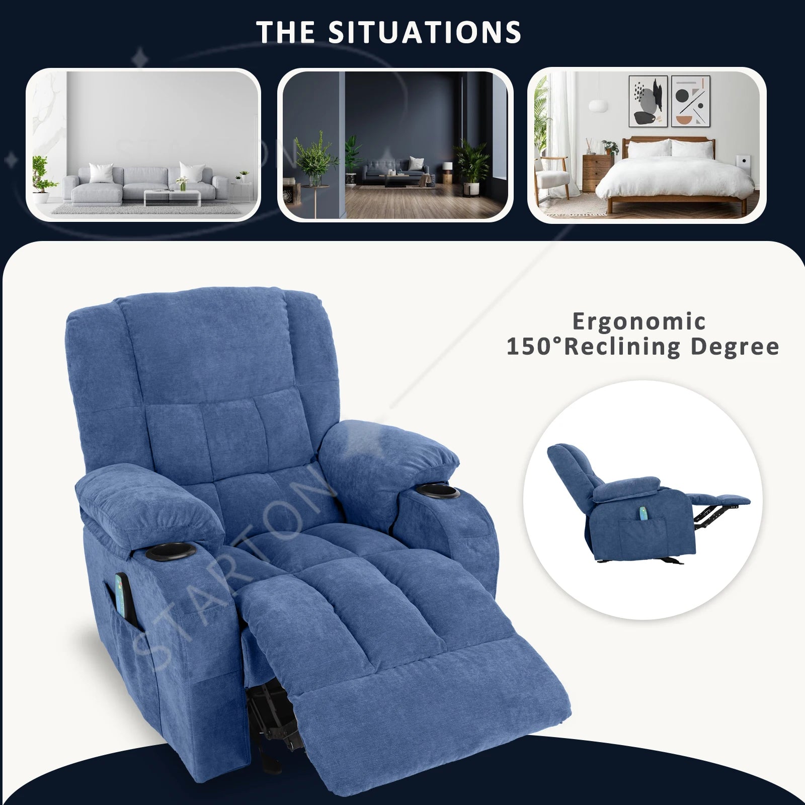 Power Level Recliner Chair with Massage and Heat ,Extended Footrest, Hand Remote Control