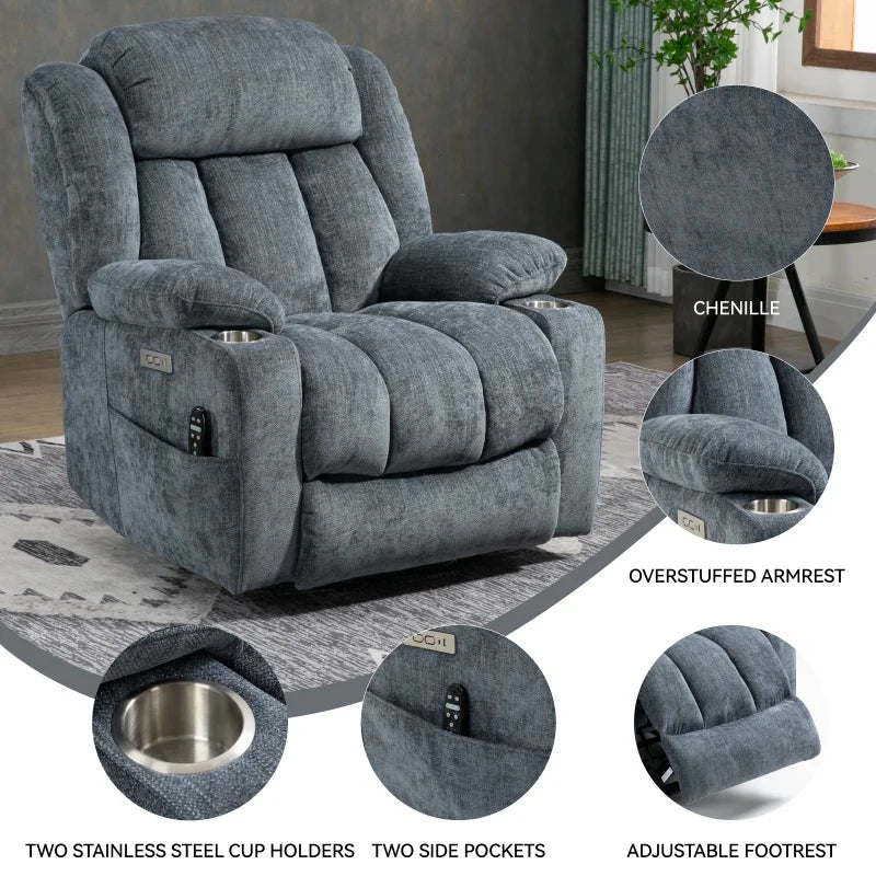 Modern Recliner Office Chair with USB Charging Port Swivel Base Massage Function Adjustable Lumbar Support Ergonomic