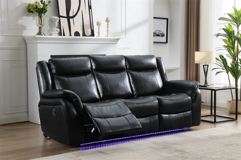 #￥Wholesale Leather Power Reclining Chair Smart Electrical 3+2 Seater Recliner Sofa Couch Set with Dropdown Table LED Cup Holder