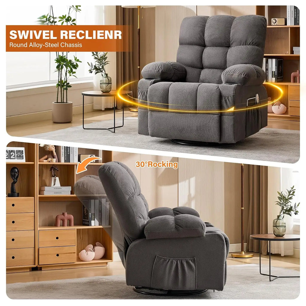 Swivel Rocker Recliner Chair with Vibration Massage Heat USB Port Side Pocket for Living Room, Customized