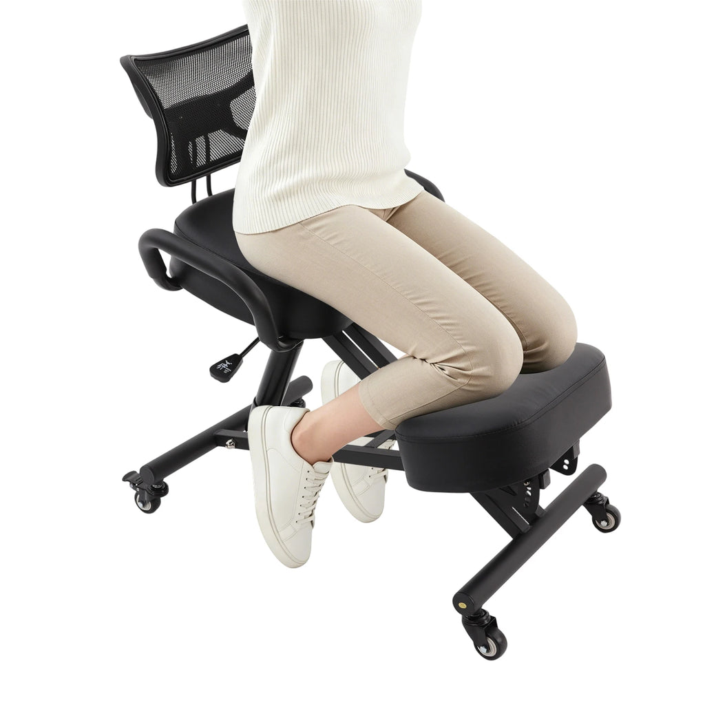 Ergonomic Kneeling Chair with Back Support, Height Adjustable Kneeling Posture Chair, Rolling Kneeling Office Chair for Home Office Study Meditation