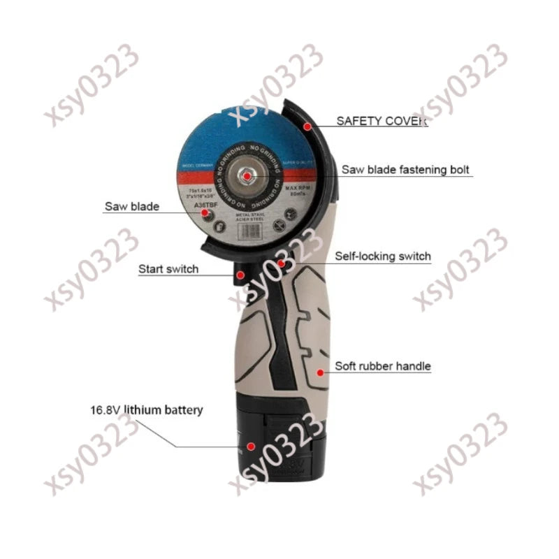 16.8V Cordless Angle Grinder Portable Lithium Battery Polishing Cutting Power Tool