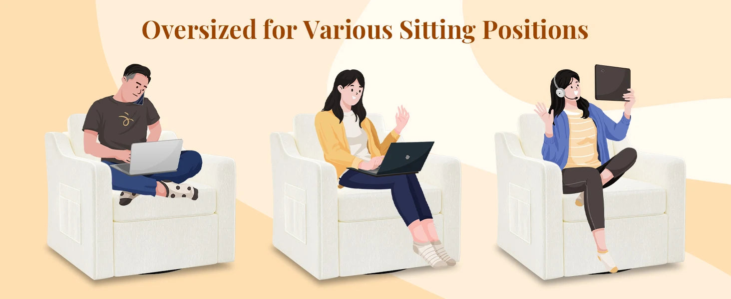 360° Swivel Accent Chair Set of 2, Large Comfy Reading Chairs, Accent Square Single-seat Armchair Upholstered Sofa