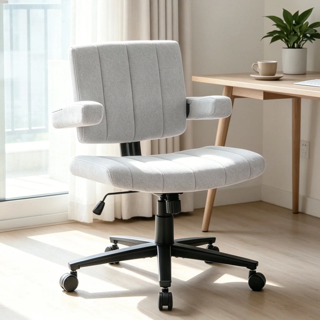 VIGOSIT Criss Cross Chair, Anti-Grip fabric Comfort Cushion Modern Tailor Seat chair for Office,Cute Vanity Swivel Chair with Back Modern Fabric with Wheels Swivel Task Home Gaming Chair