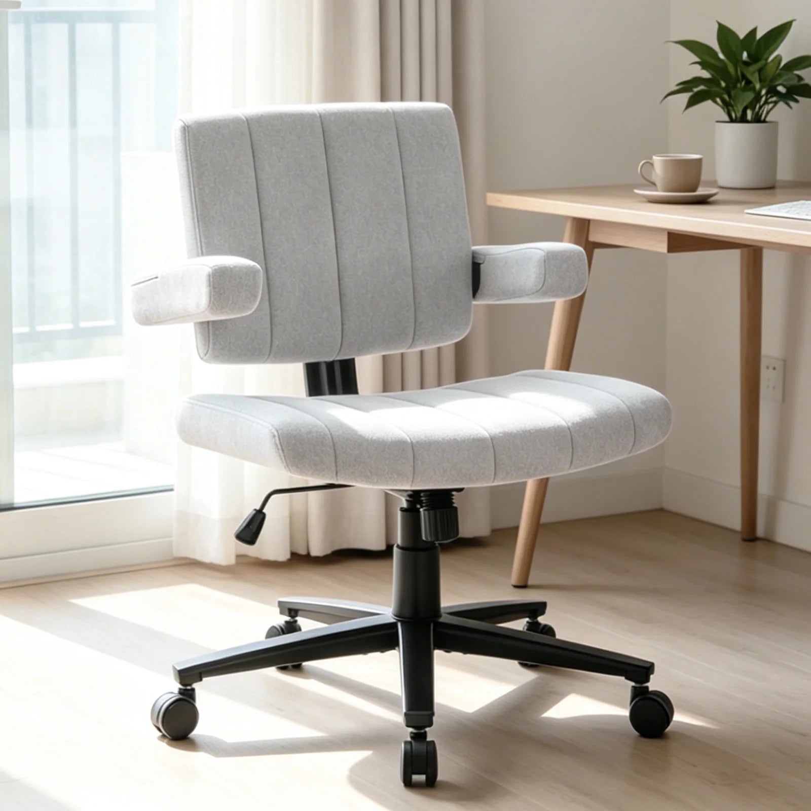 VIGOSIT Criss Cross Chair, Anti-Grip fabric Comfort Cushion Modern Tailor Seat chair for Office,Cute Vanity Swivel Chair with Back Modern Fabric with Wheels Swivel Task Home Gaming Chair
