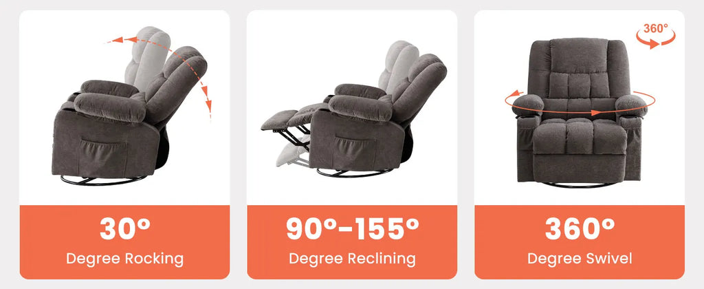 Massage Swivel Recliner Chair with Vibration Massage and Lumbar Heating for Adults,Oversized Rocker Recliner Single Sofa