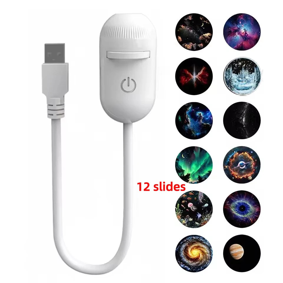30 Projection Slides 2-in-1 Mini USB Galaxy Star Projector Night Light – Starry Sky Ambient Lamp for Bedroom Sleep & Decoration