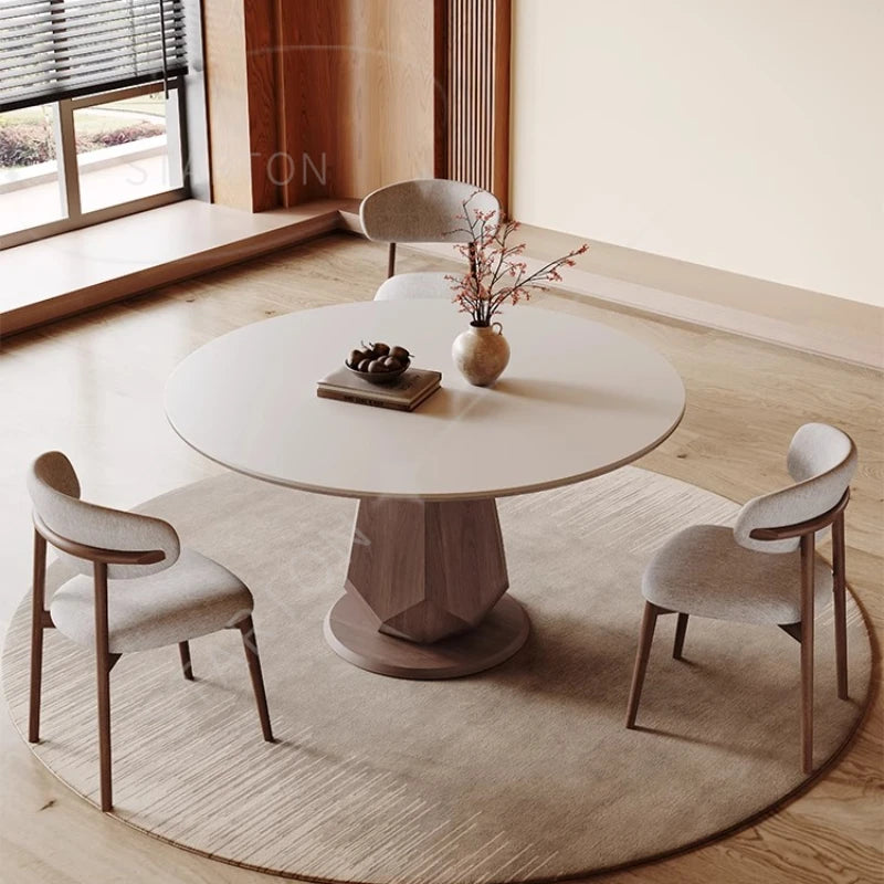 Dining Table Household Rock Simple Apartment Wood Round  Home Furniture