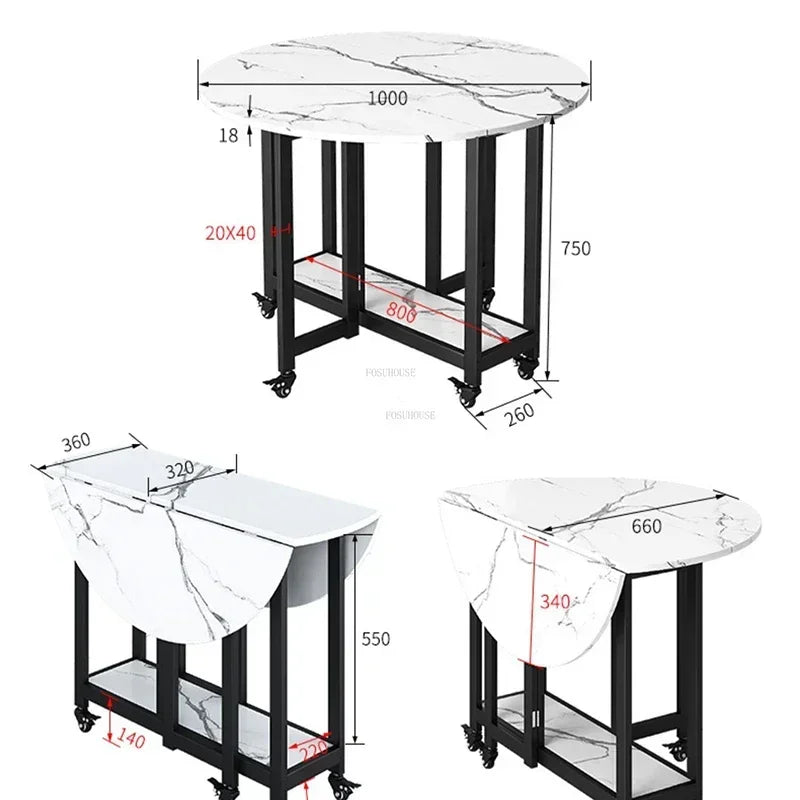 Home Folding Dining Table Set with Chairs Mobile Round Furniture Modern Kitchen Living Room Light Luxury Simple Portable