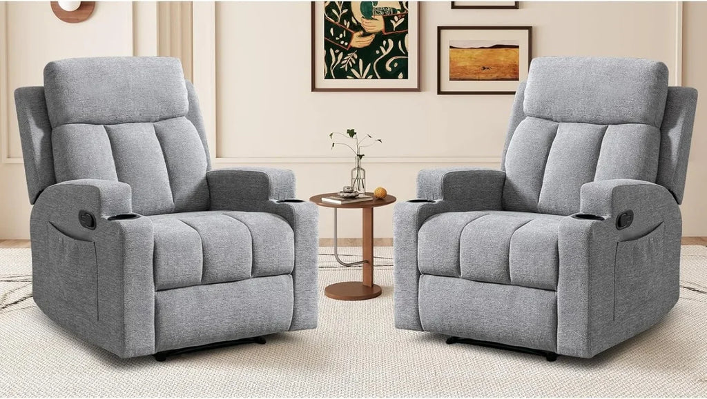 CANMOV Manual Recliner Chair with Massage and Heat,Breathable Leather Recliner Chair with Armrest and Backrest