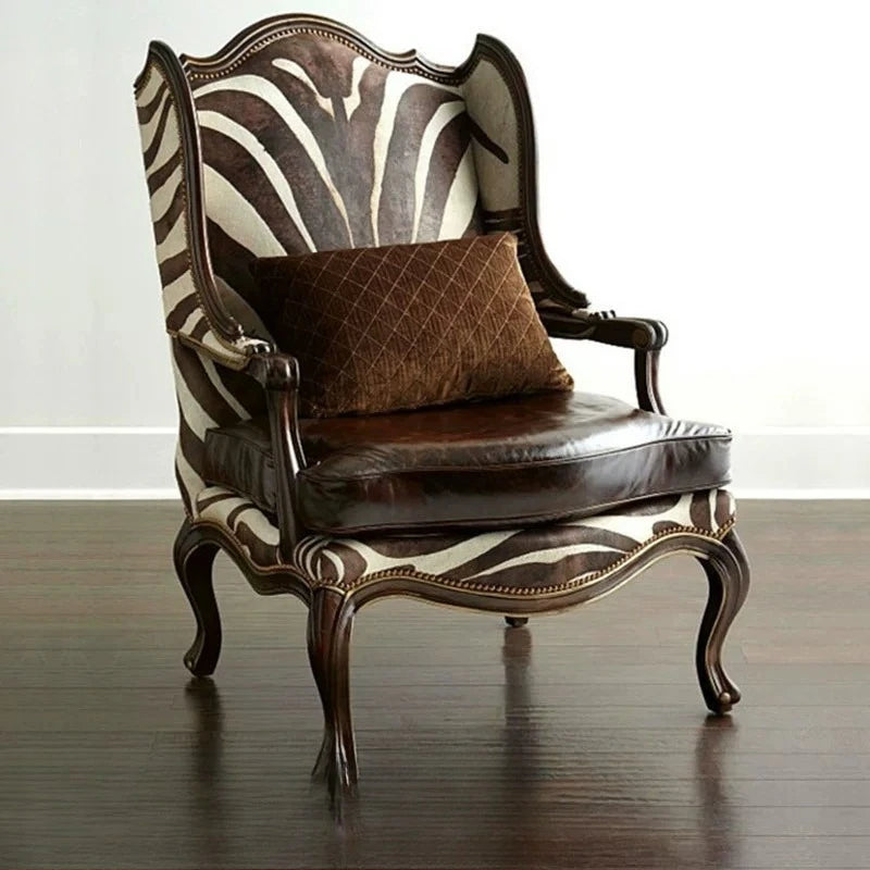 European retro living room fabric sofa leisure chair American solid wood leather sofa tiger chair, single high back chair