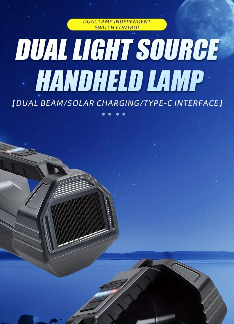 Portable Handheld Solar-Powered Flashlight Strong Light Rechargeable Ultra-Long Battery Life Super Bright Suitable Home Outdoor