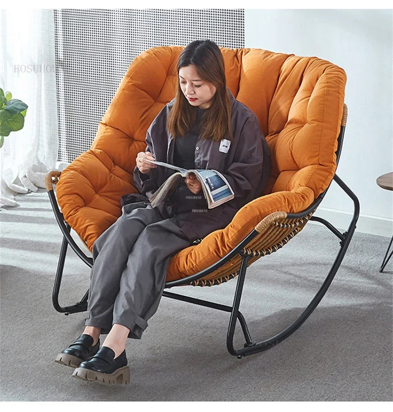 Nordic Lazy Living Room Chairs Home Balcony Rocking Chairs Reclining Sofas Rattan Sofa Leisure Rocking Chair Home Furniture