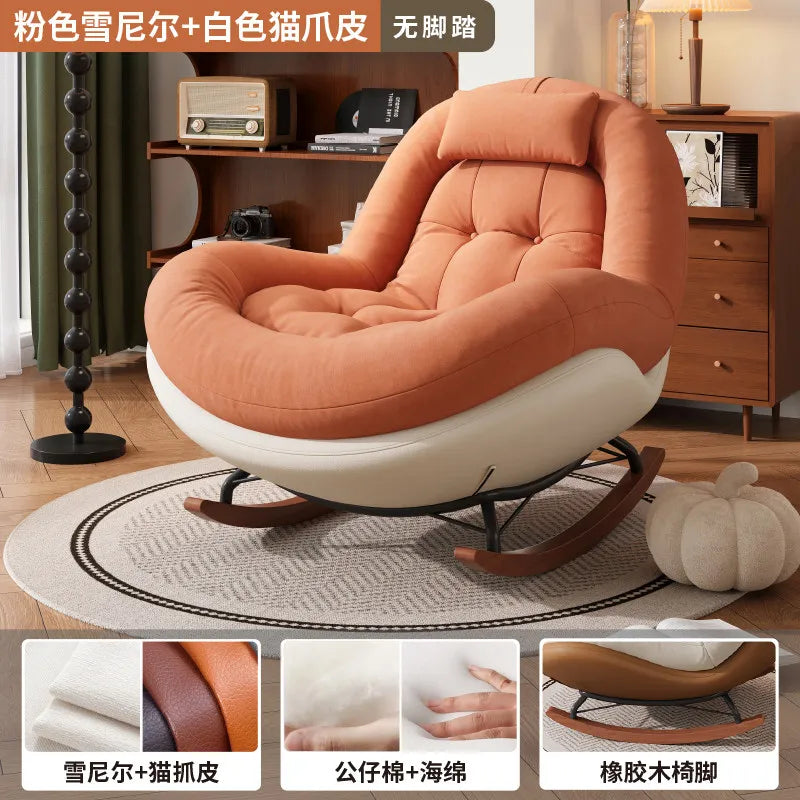 Cozy Button Tufted Rocking Leisure Chair, Curved Wrap-around Chenille Padded Single Recliner Sofa Chair With Wooden Rocking