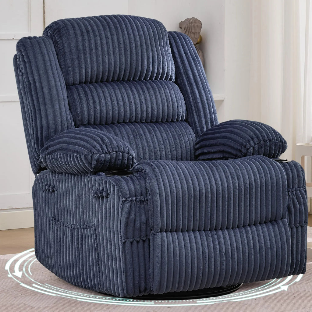 Jumbo Corduroy Rocking Recliner Chair With Cup Holder Swivel Glider Upholstered Deep Seat Lazy Boy Nursery Chair For Living Room