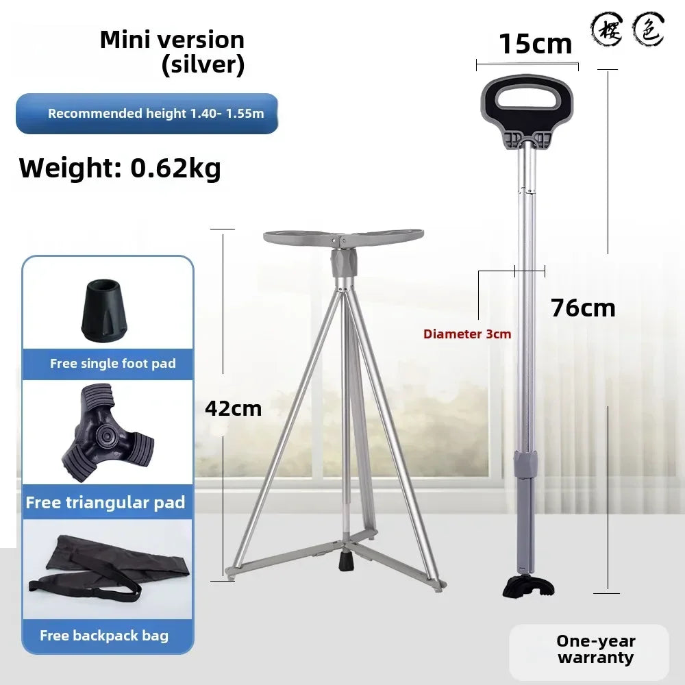 Elderly crutches Multifunctional cane chair Non-slip portable stool Light walker