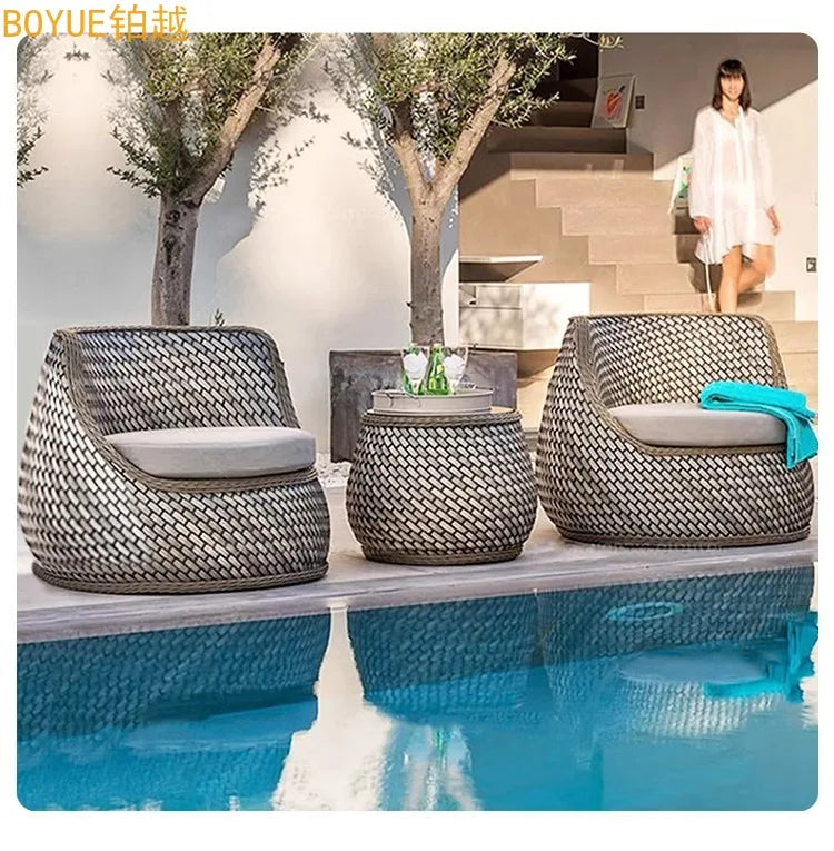 Nordic outdoor double rattan sofa art living room balcony rattan chair waterproof sunscreen courtyard casual