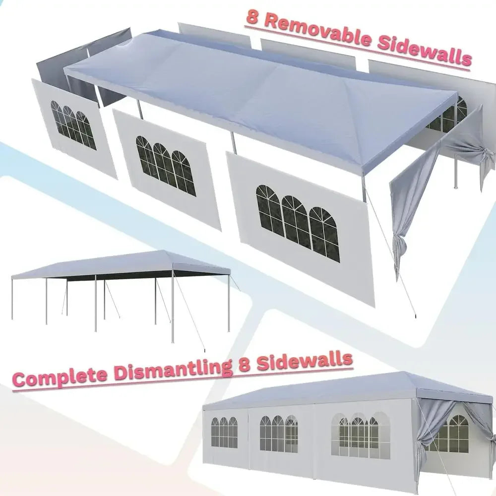 Large 10x30 Outdoor Waterproof Party Tent with Removable Sides & Doors for Weddings and Events (White)