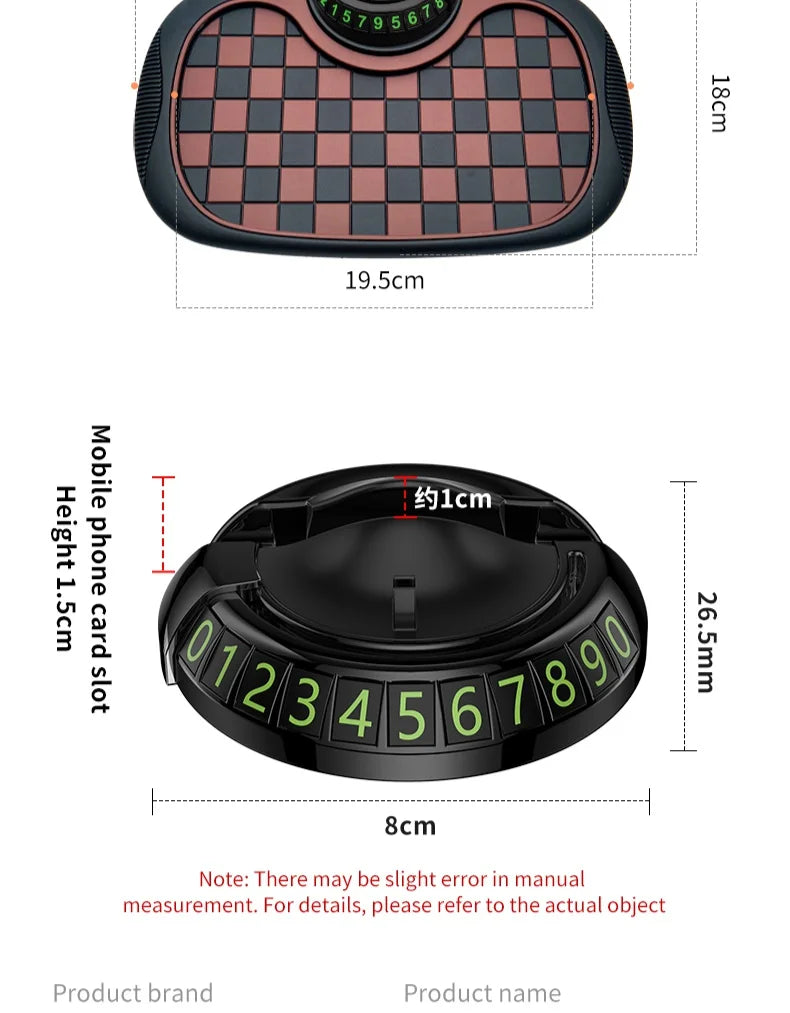 Multifunctional Plaid Anti-Slip Mat Car Phone Holder 360° Rotatable Temporary Parking Card Auto Accessories