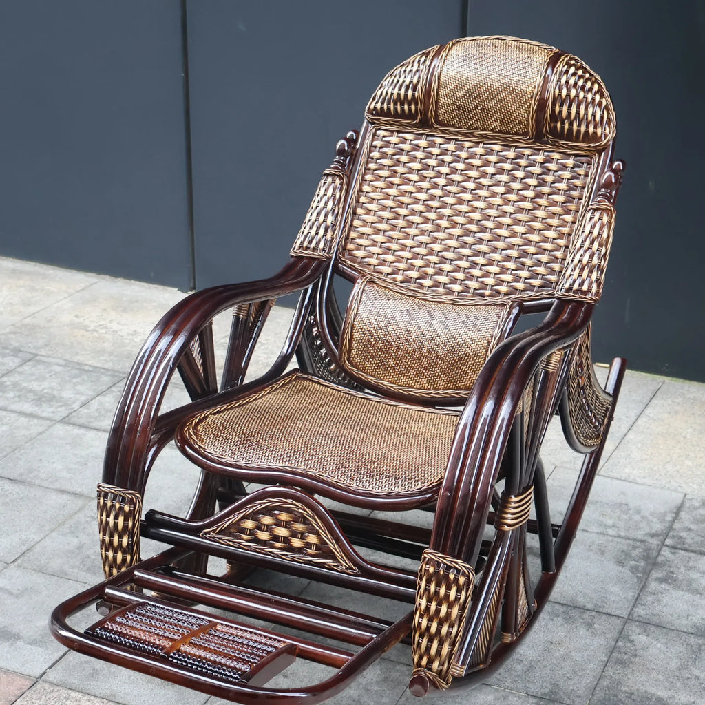 PYH pure natural true rocking chair adult rocking chair elderly rattan balcony household strong free rattan chair