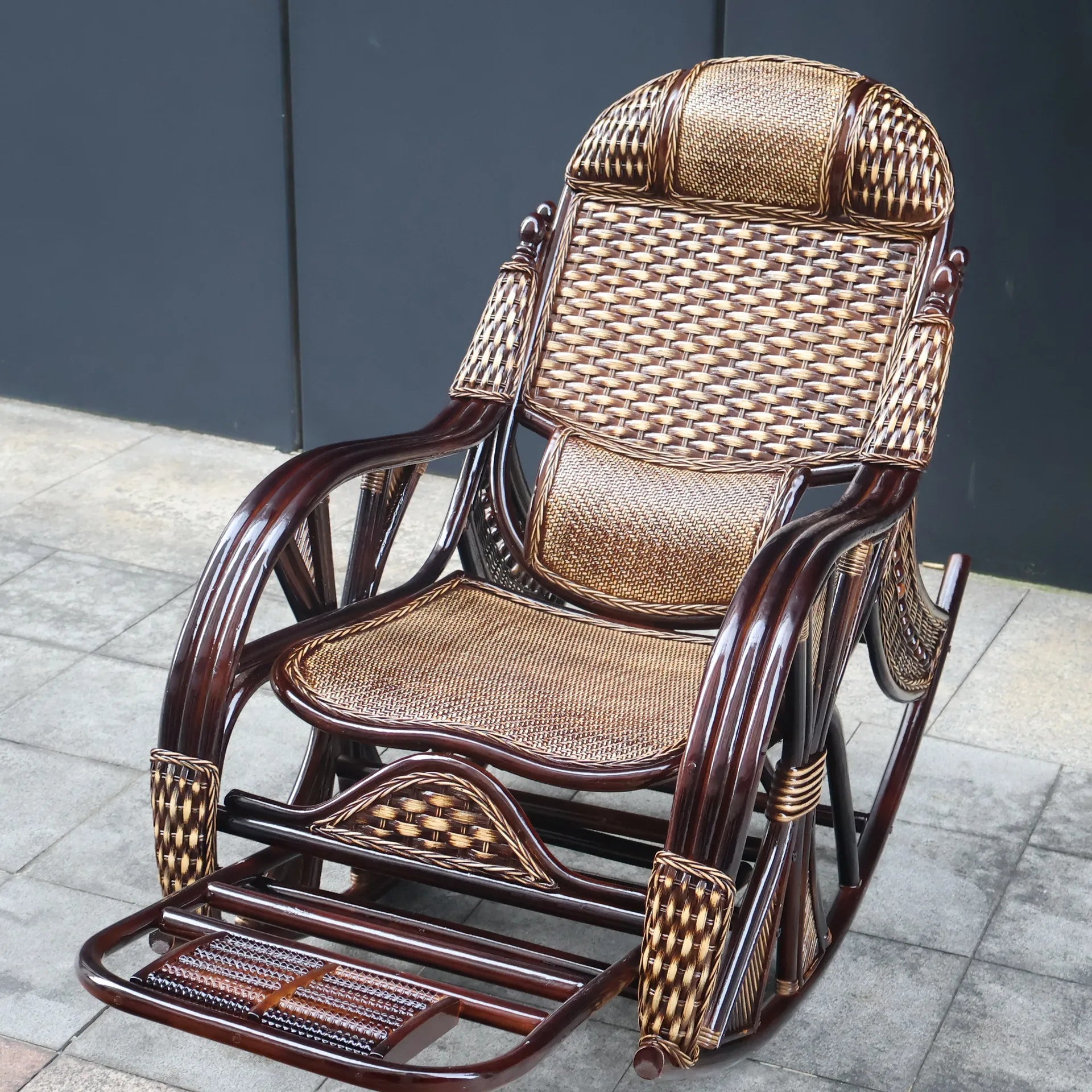 PYH pure natural true rocking chair adult rocking chair elderly rattan balcony household strong free rattan chair
