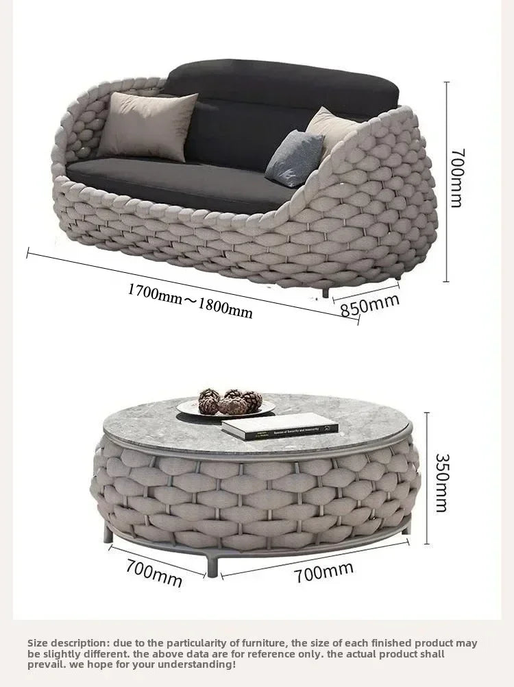 All-Weather Rattan Outdoor Sofa Set or Villa Balcony Living Room Leisure Terrace Furniture fCourtyard Combination Double Chair
