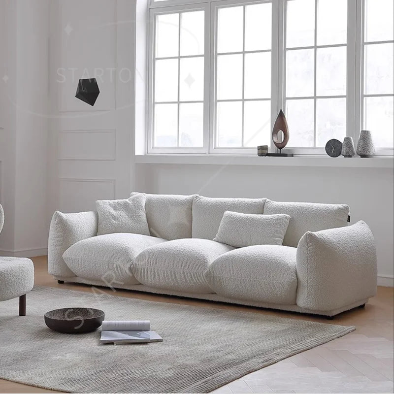 Modern Design Home Furniture Bread Shape White Teddy Boucle 3 Seat Sofa Set Sectional Couch Velvet Fabric Living Room Sofa