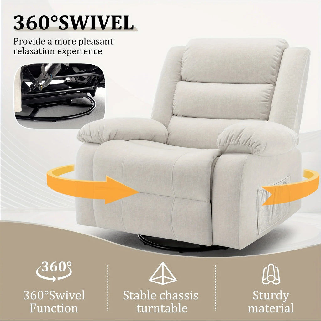 Rocking Chair with Massage And Heating Function, 360° Rotating Extra Large Recliner, Wide Rocking Chair for Adults with Side Poc