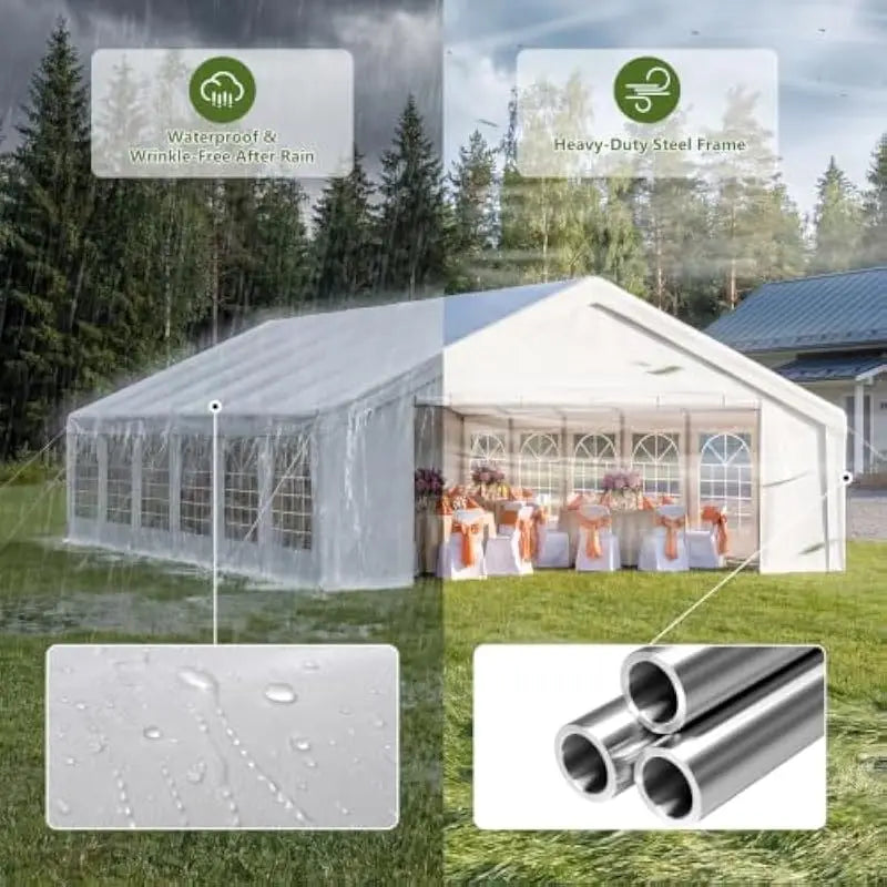 20x40 FT Rectangular Waterproof Canopy with CPAI-84 Flame Retardant PVC Top UV50 Protection Galvanized Steel Frame Wind Rated Le