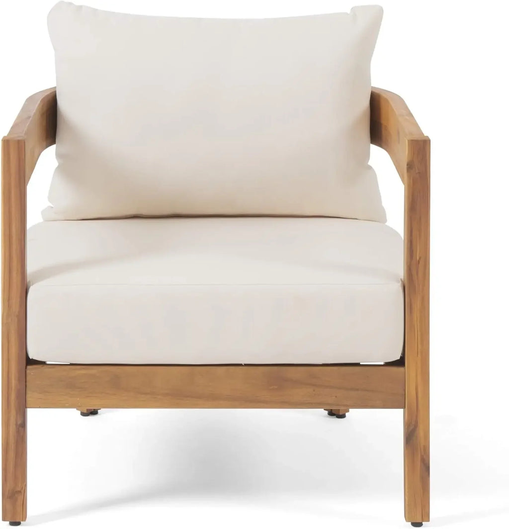 Outdoor Club Chair Set of 2 Acacia Wood Beige Cushion Patio