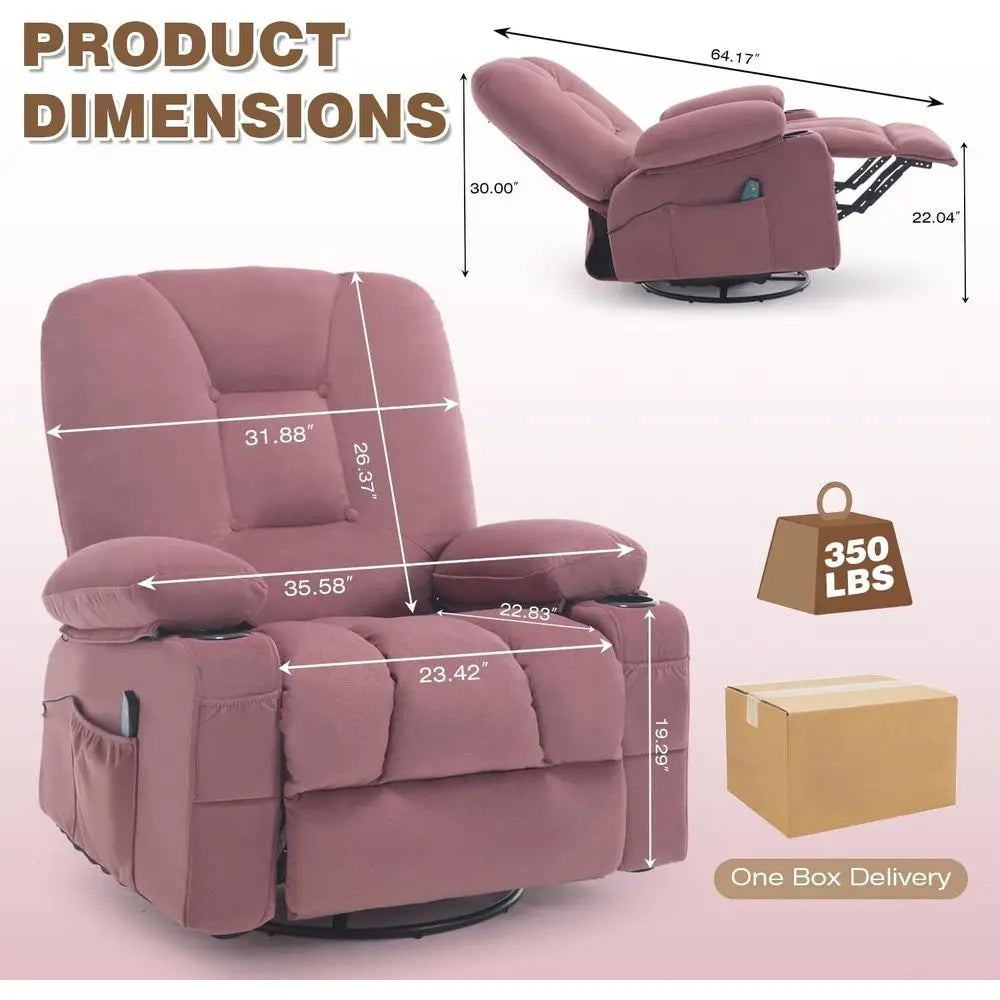 Rocker Massage Recliner Chair with Heat, Oversized Rocking Nursery Chair with Cup Holder, Breathable abric Single Soa Overstued