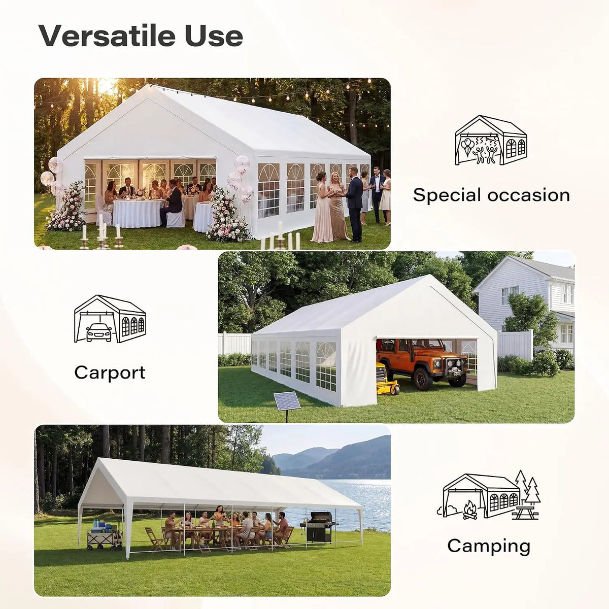 20x40 Party Tent for 50-80 People, Heavy Duty Party Tent Canopy with Sidewalls & Steel Frame, White Event Shelter, Customized