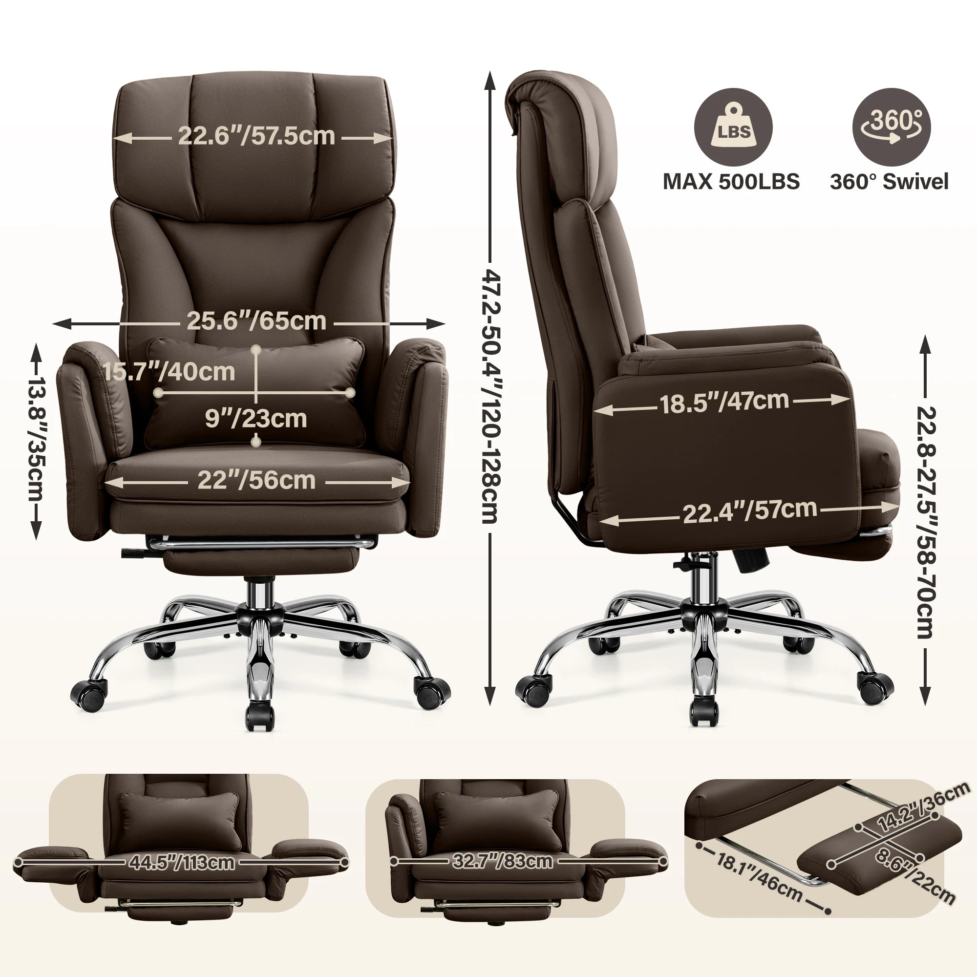 KERDOM 500lbs Big and Tall Office Chair with Flip Armrests and Wide Seat, Home Office Desk Chairs with Adjustment Lumbar Support, for Pets and Cross Legged Sitting, Headrest PU Leather Executive Chair, Metal Base & Quiet Rubb