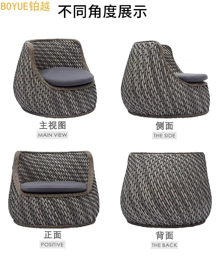 Nordic outdoor double rattan sofa art living room balcony rattan chair waterproof sunscreen courtyard casual
