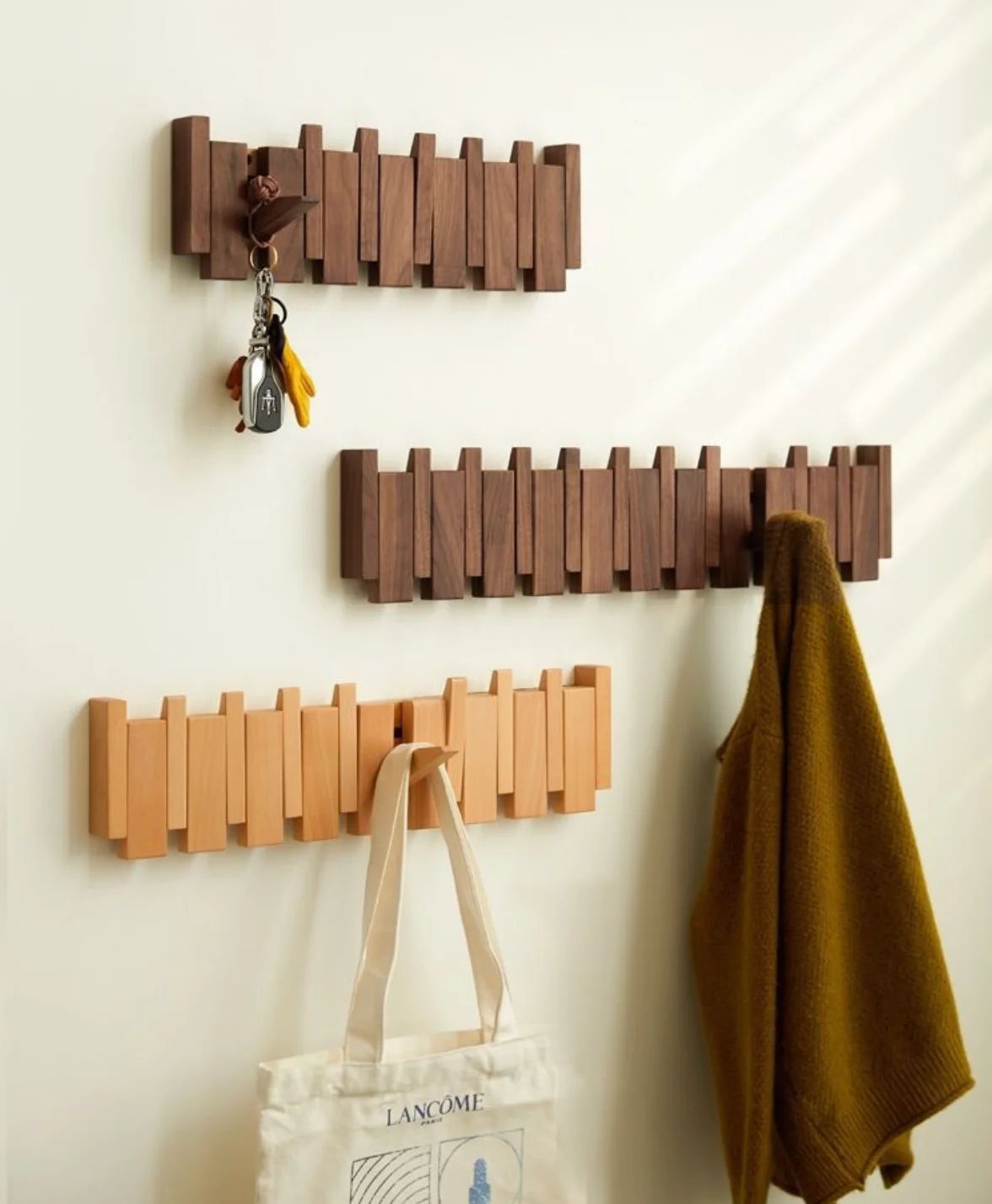 1PC Wall Mounted Black Walnut Coat Rack Solid Wood Clothes Hook Dropshipping Entrance Door Hanger Coat Rack Home Decor Furniture