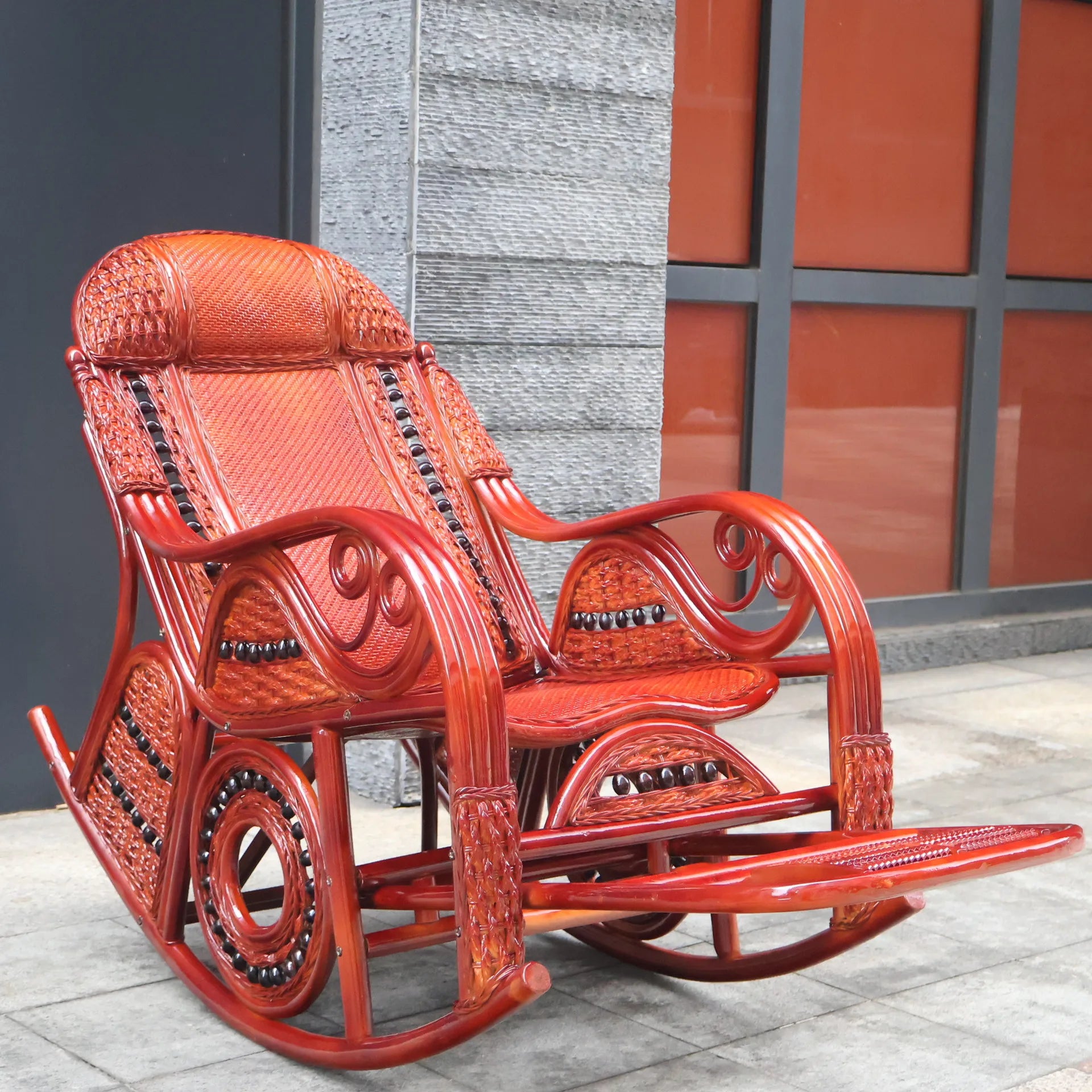 Leisure Lazy Rocking Chair Pastoral Rattan Natural Rattan Homestay Rocking Chair