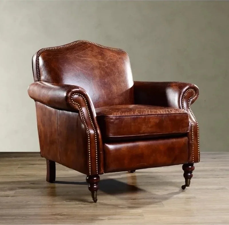 F181 American retro leather art sofa single leather office study boss chair living room sofa