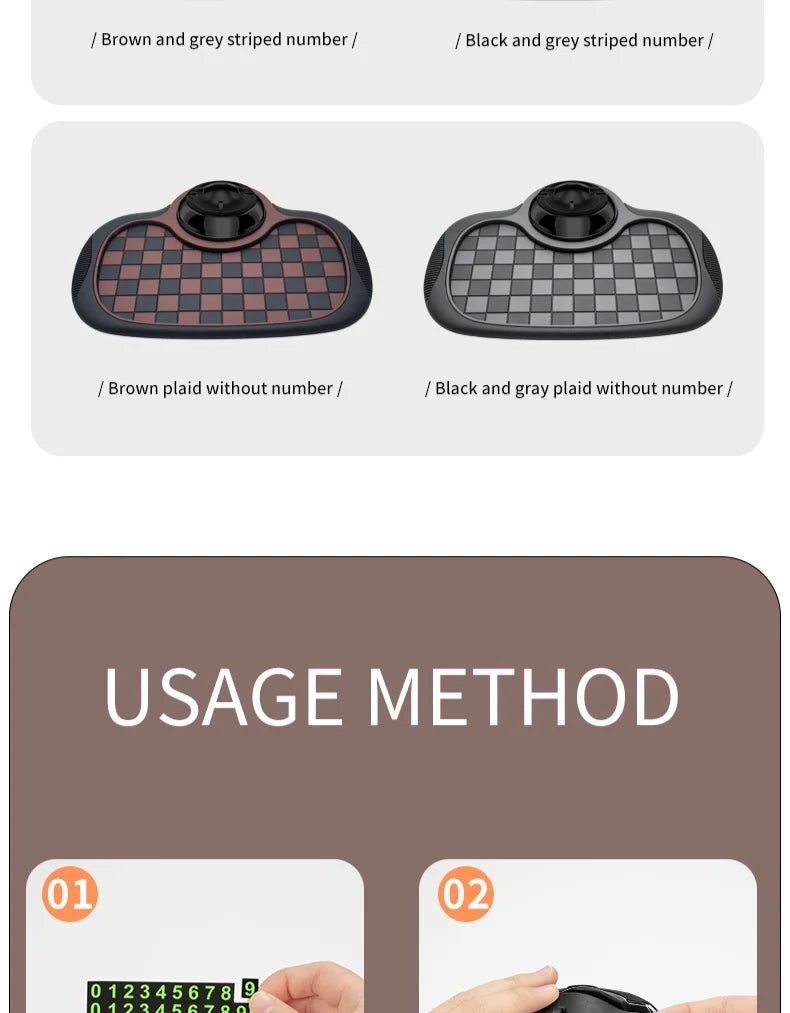 Multifunctional Plaid Anti-Slip Mat Car Phone Holder 360° Rotatable Temporary Parking Card Auto Accessories