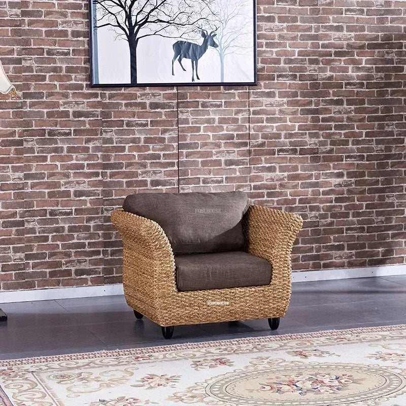 Nordic Retro Rattan Outdoor Garden Sofas Living Room Sofa Coffee Table Combination Home Furniture Leisure Homestay Sofa Chair