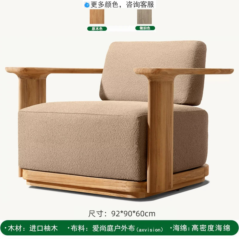 Nordic Outdoor Teak Sofa Courtyard Villa Outdoor Terrace Homestay Leisure Solid Wood Furniture Combination