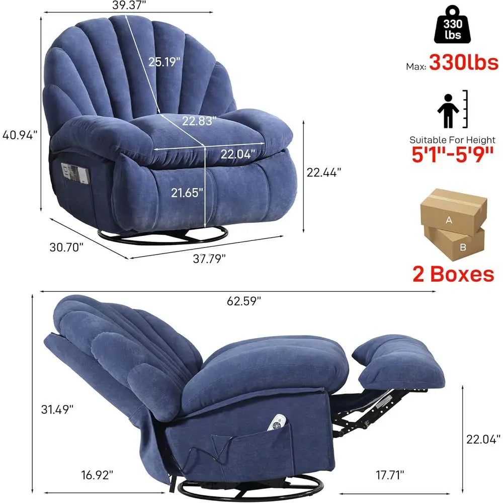 Swivel Electric Recliner Chair with Storage, Comfortable Fabric Shell, 360° Rotation for Big & Tall Adults, Ideal for Living Roo