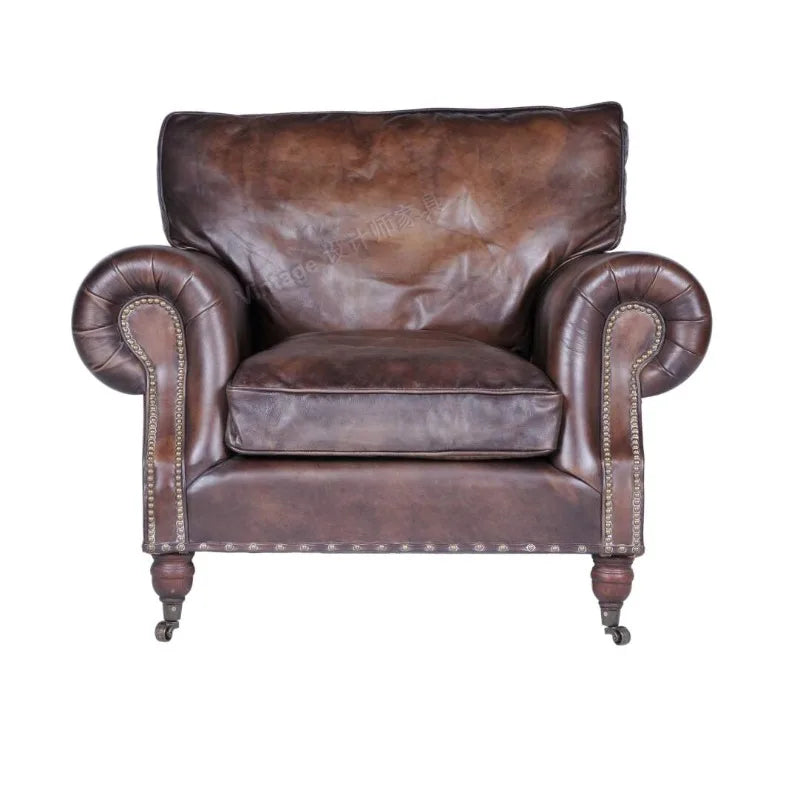 Medieval retro oil wax leather sofa living room single sofa living room sofa chair hotel reception