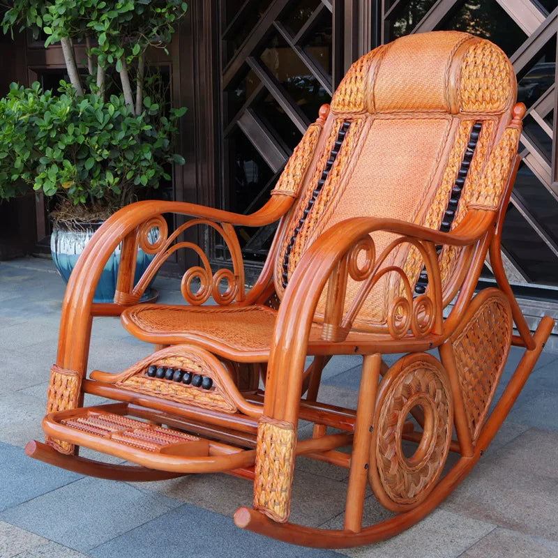 Natural rattan rocking chair sofa recliner lazy adult elderly chair living room
