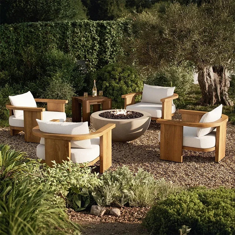 Outdoor Solid Wood Sofa Hotel Villa Garden Open Air Waterproof Sun Protection Outdoor Courtyard Antiseptic Teak Sofa Furniture